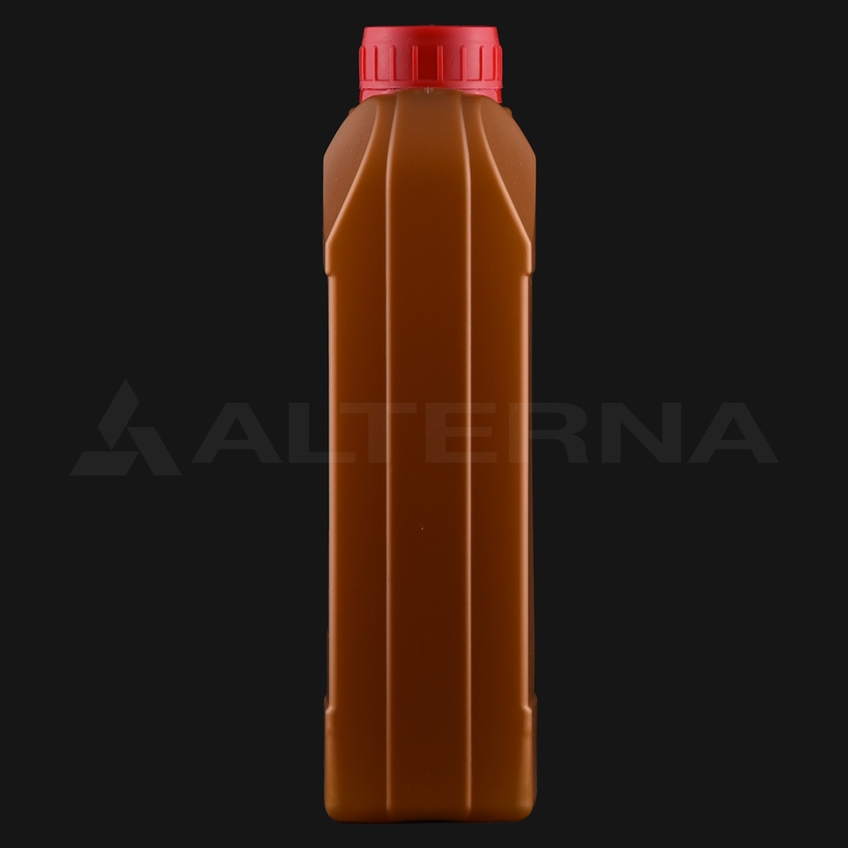 1 Liter HDPE-Kunststoffflasche für Schmiermittel mit Füllstandsanzeige und 38 mm manipulationssicherem Verschluss, Vorderansicht