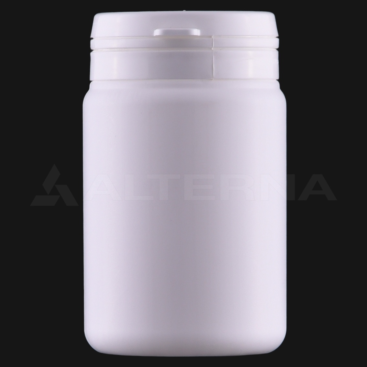 100 ml HDPE-Kunststoffflasche mit Weithals und 42 mm Schnappverschlusskappe, offene Ansicht