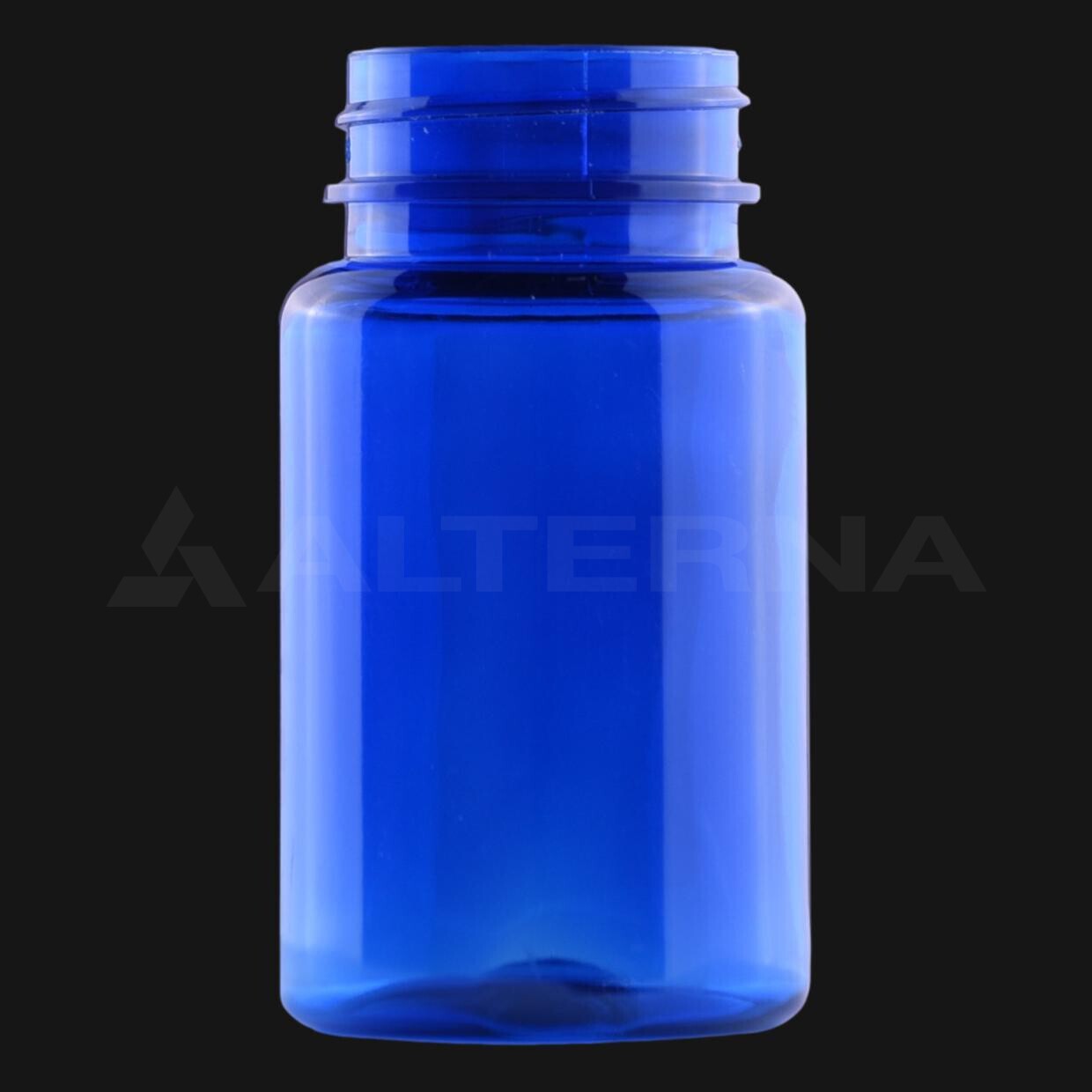 100 ml blaue PET-Tablettenflasche ohne Verschluss mit 38 mm Halsweite