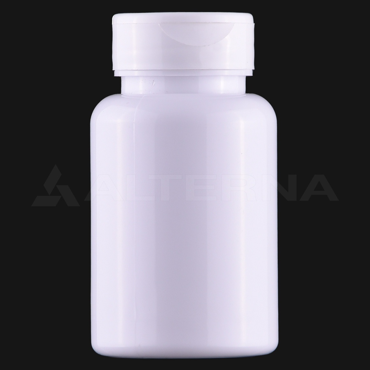 Botella PET para pastillas de 150 ml con tapa abatible de 38 mm - Professional packaging solution by Alternaplast Frasco de PET blanco de 150 ml con tapón abatible de 38 mm para envases de productos farmacéuticos y suplementos.