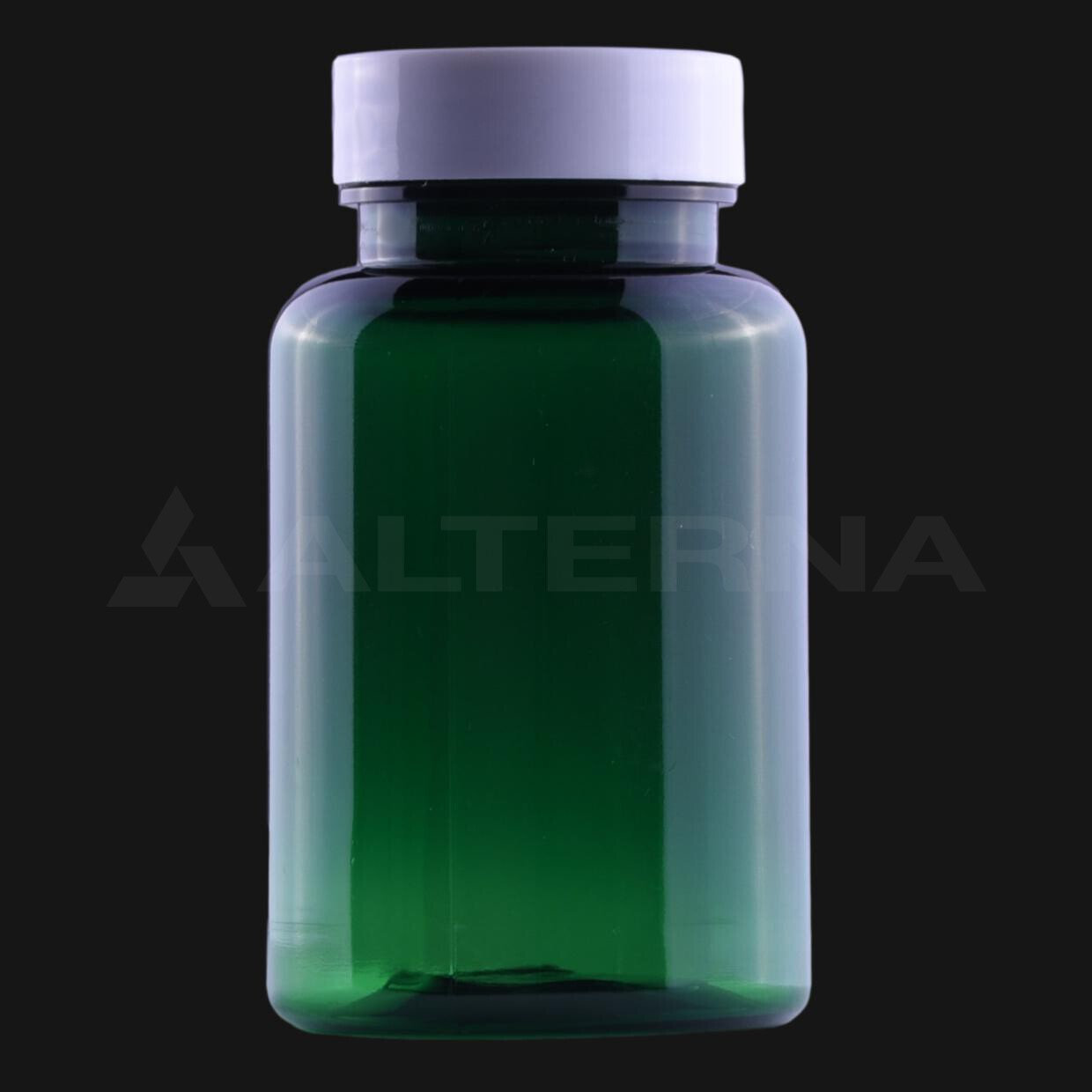 150 ml grüne PET-Tablettenflasche mit weißem, mit Aluminiumfolie ausgekleidetem Induktionsverschluss