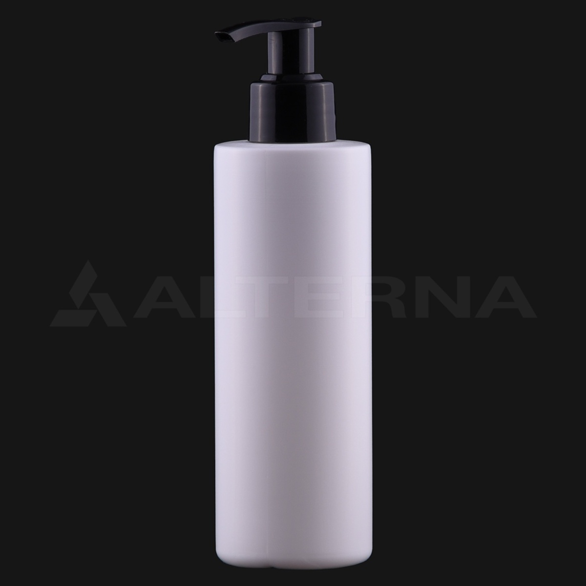 Flacon cylindrique en plastique HDPE de 200 ml avec pompe distributrice noire de 24 mm pour le conditionnement de savon et de cosmétiques