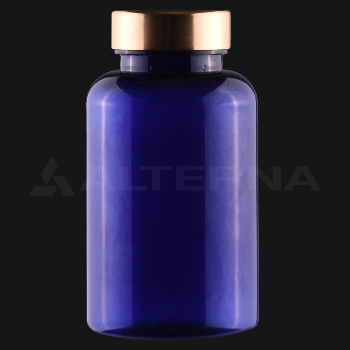 Frasco de PET de 200 ml con tapón metálico de 38 mm, frasco azul transparente.