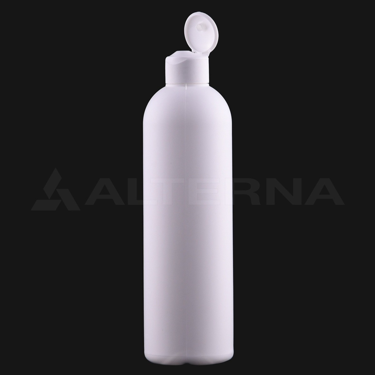 Botella redonda Boston de plástico HDPE de 330 ml con tapón abatible de 24 mm abierto, botella de plástico blanco para envasado.