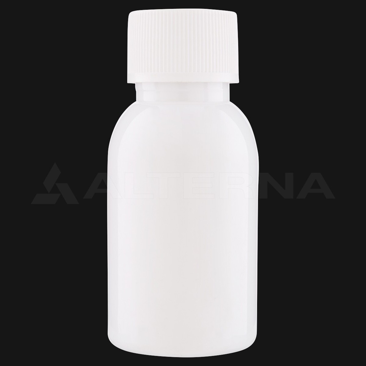 Botella PET de 50 ml con tapa de 24 mm y liner de espuma PE - Professional packaging solution by Alternaplast Botella de plástico rígido HDPE blanco de 50 ml con tapón de rosca de 24 mm revestido de espuma de PE blanco.