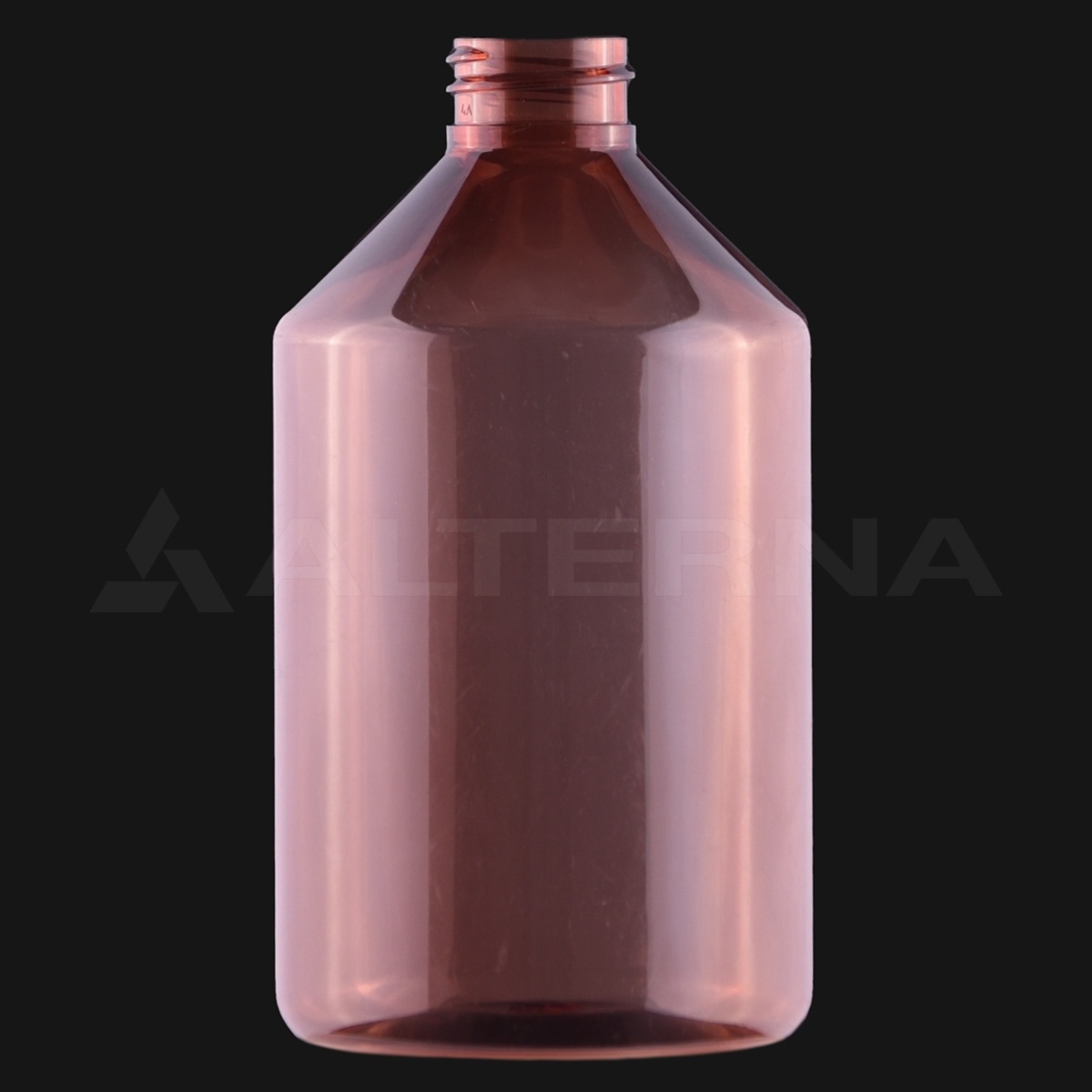 Botella redonda de PET ámbar de 500 ml sin pulverizador, vista frontal