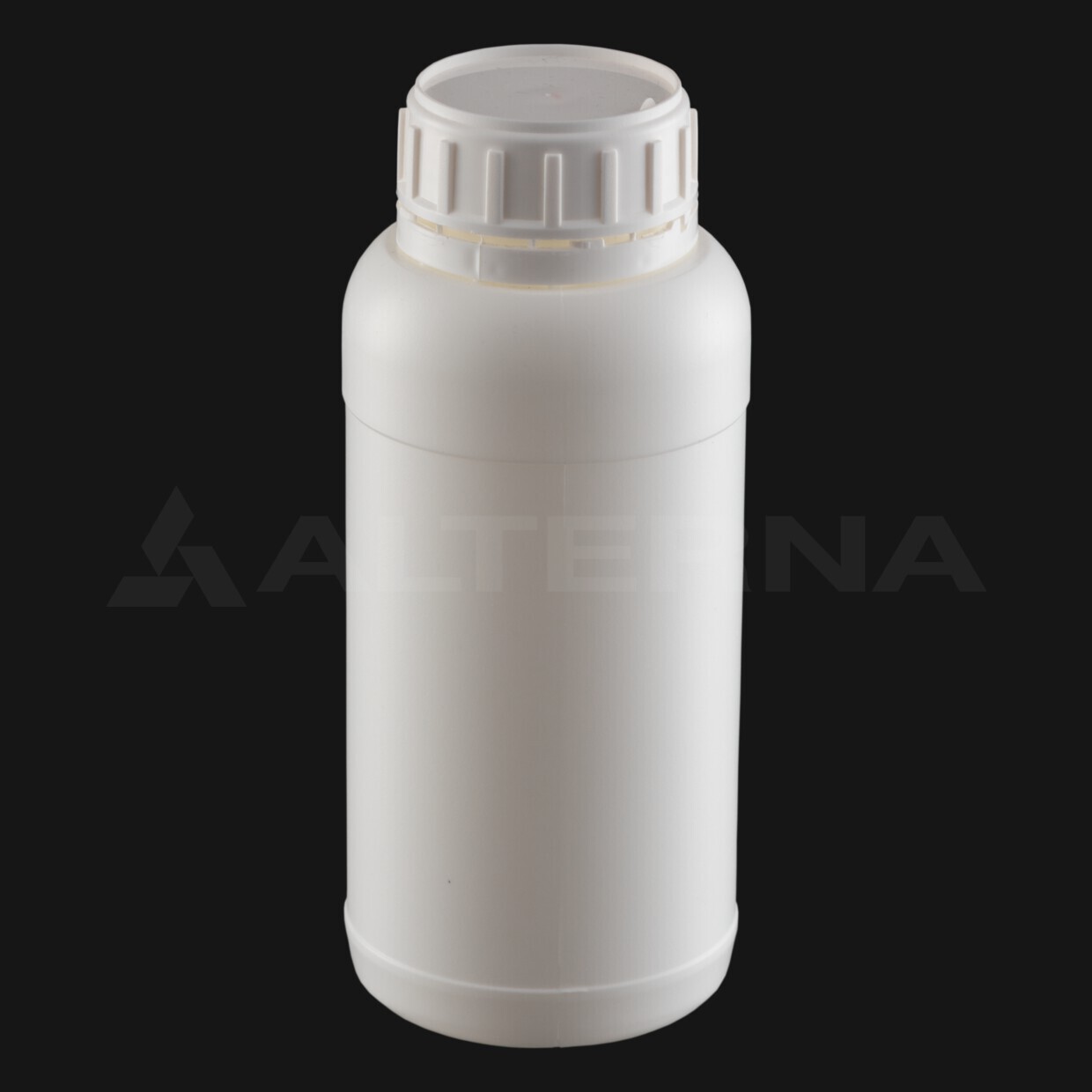 Bouteille en plastique HDPE blanc de 500 ml avec bouchon inviolable de 50 mm et doublure en mousse PE sur fond noir