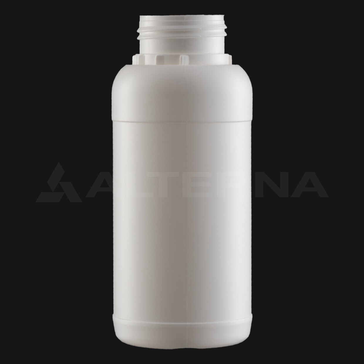 Bouteille en plastique HDPE blanc de 500 ml sans bouchon, col large de 50 mm sur fond noir