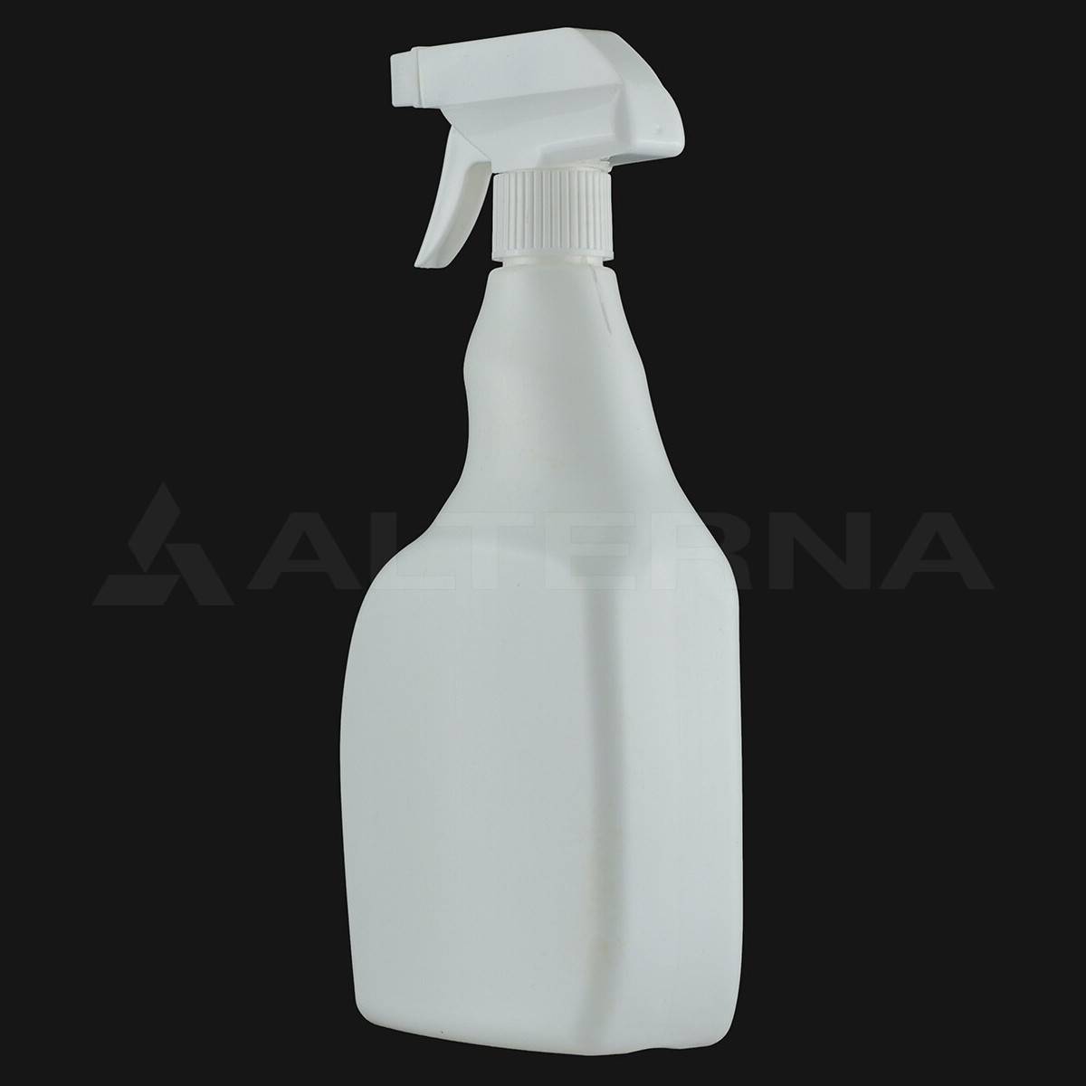 750 ml weiße HDPE-Kunststoff-Sprühflasche mit weißem 28-mm-Sprühkopf auf schwarzem Hintergrund